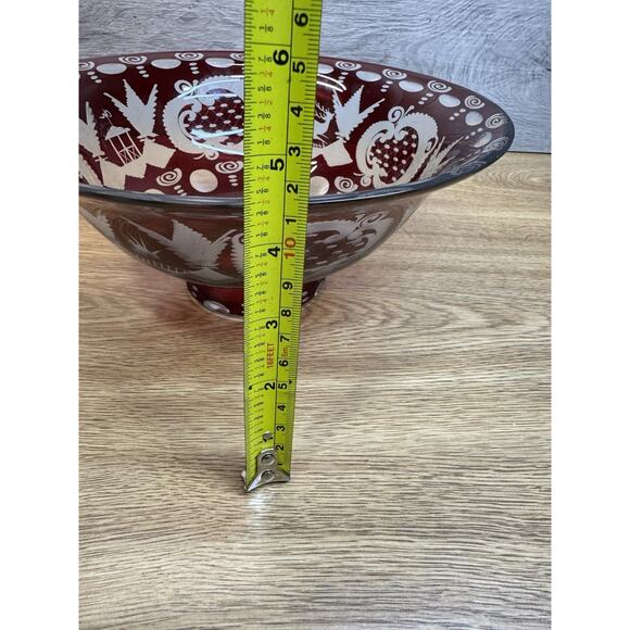 Vintage EGERMANN RUBY RED Bohemian Czech Art Glass 10” BOWL 4.5” Deep - Picture 5 of 7